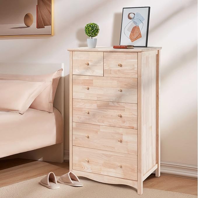 VINGLI Unfinished 6 Drawer Dresser, Natural Solid Wood Dresser Color DIY