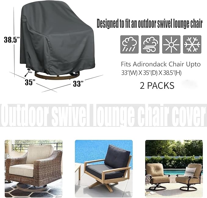 Outdoor Swivel Lounge Chair Cover 2 Pack, Waterproof Heavy Duty Outdoor Chair