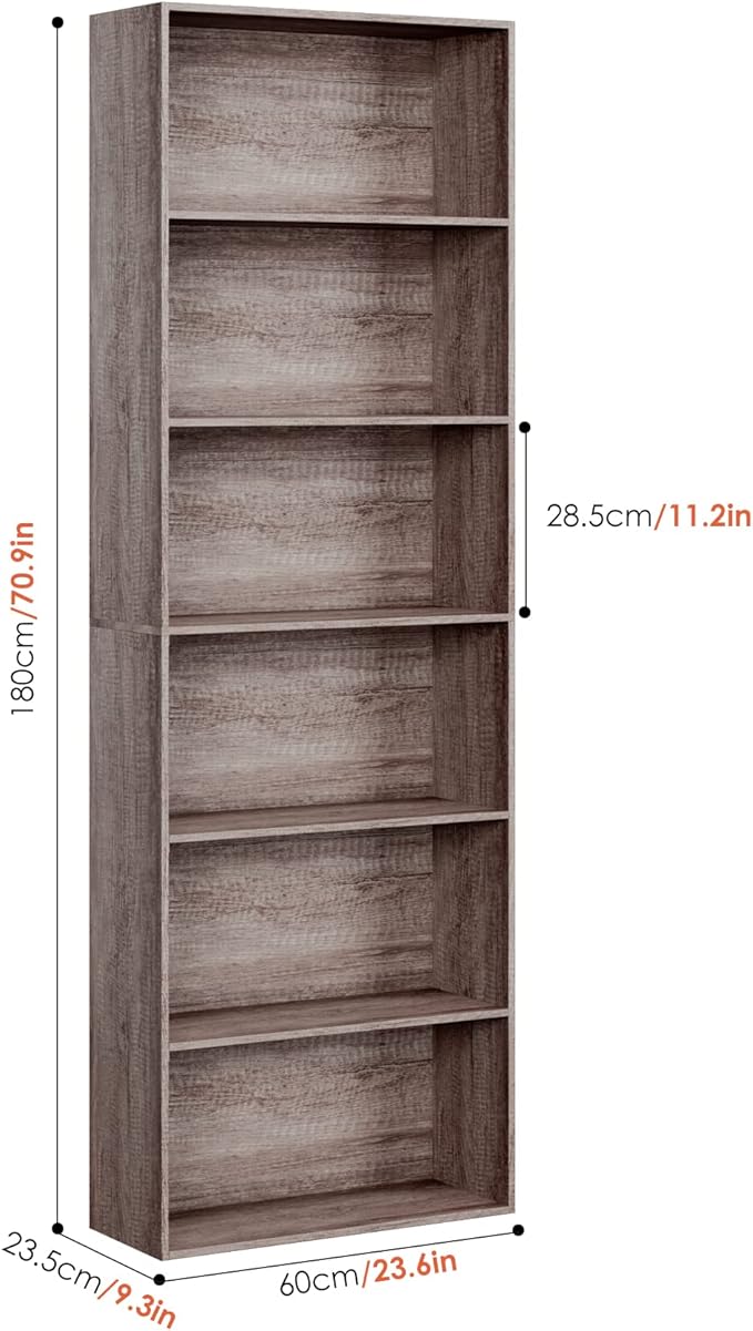 FOTOSOK 6-Tier Open Bookcase and Bookshelf, Freestanding Display Storage