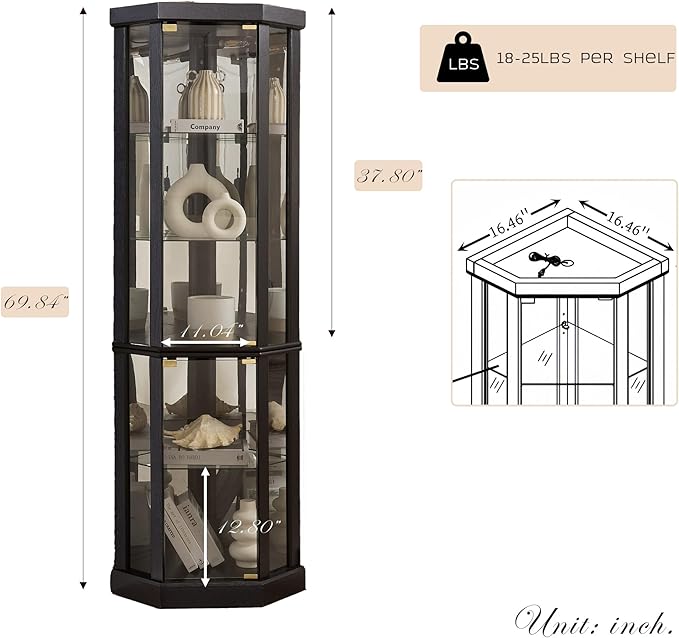 Corner Curio Cabinet, Light Bulb Inclued, Wine Bar China Cabinet