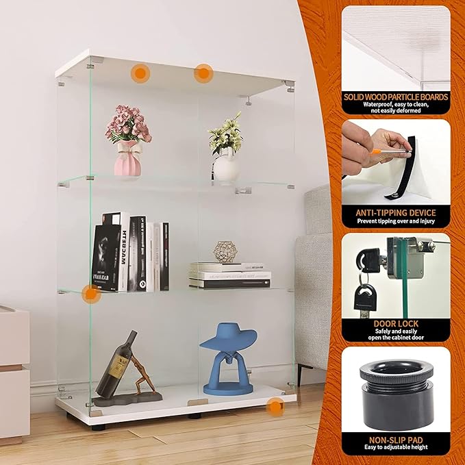 Beauty4U 2-Door Glass Display Cabinet, Collection Display, Quick Installation