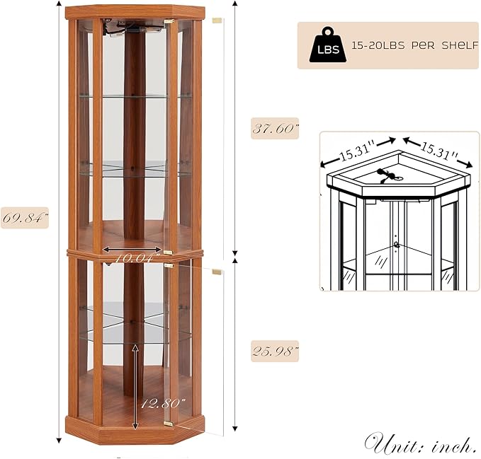Corner Curio Cabinet, Light Bulb Inclued, Wine Bar China Cabinet