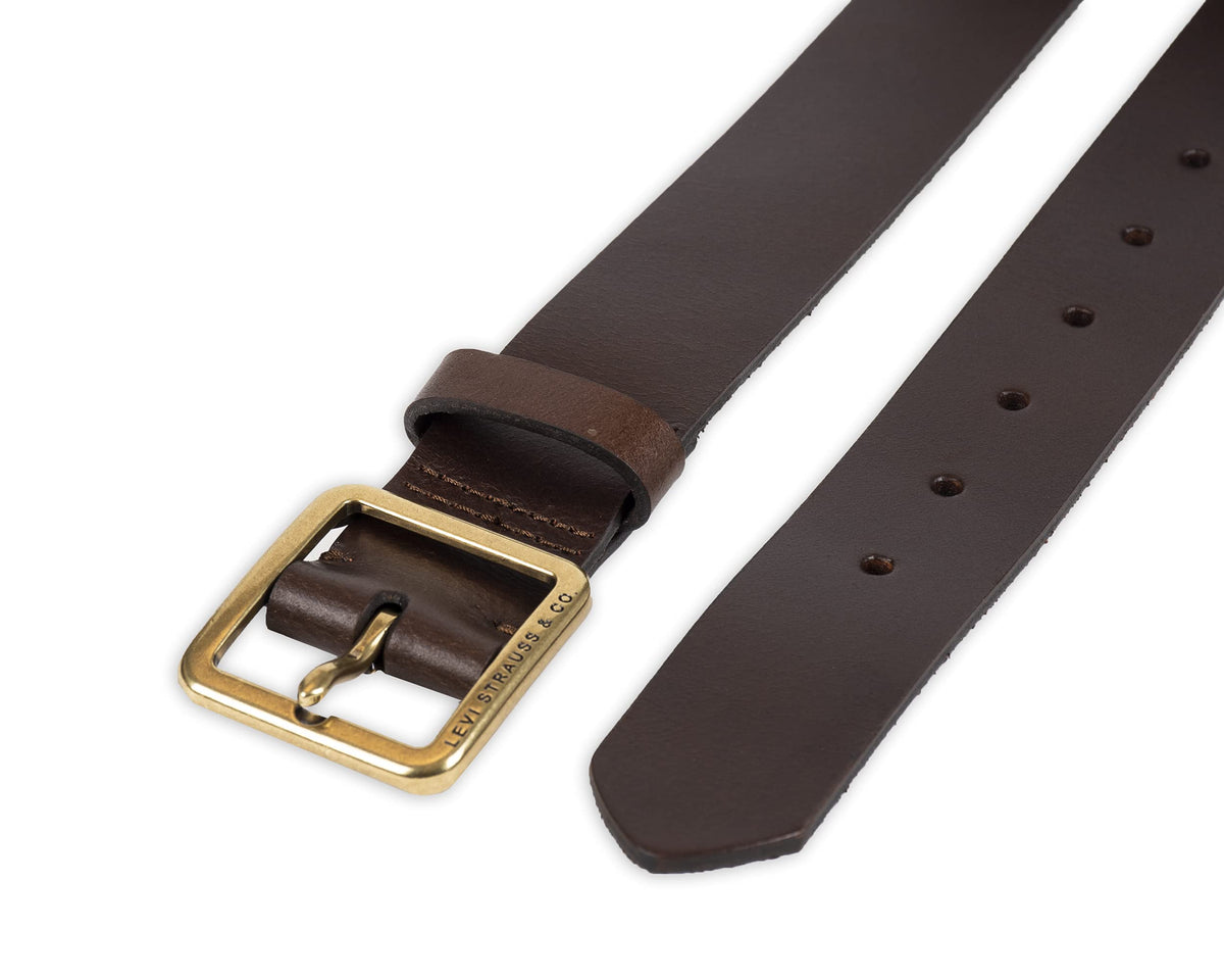 Levi's Women's Slim Casual Leather Jean Belt with Square Center Bar Buckle (Regular and Plus Sizes), Brown Elevated, Medium