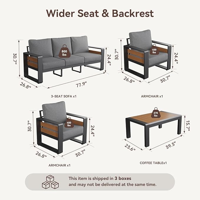 Aoxun Aluminum Patio Furniture Set, 5 Seats Luxury Metal Patio Conversation Sets