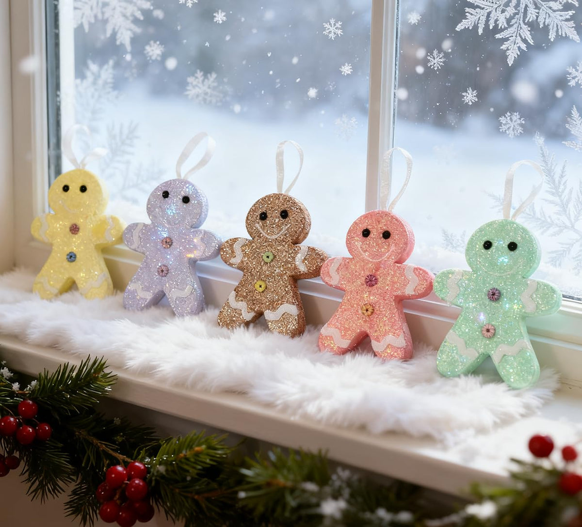LANGXUN 6pcs Gingerbread Man Candy Land 2025 Xmas Party Suppiles Decoration, Hanging Candy Cane Christmas Tree Décor, Christmas Decorative Hanging Ornaments Crafts