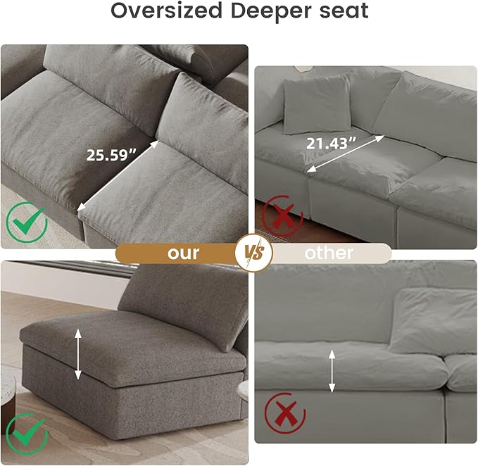 Cloud Modular Sectional Sofa Couch, Oversized Couch 6 Seater