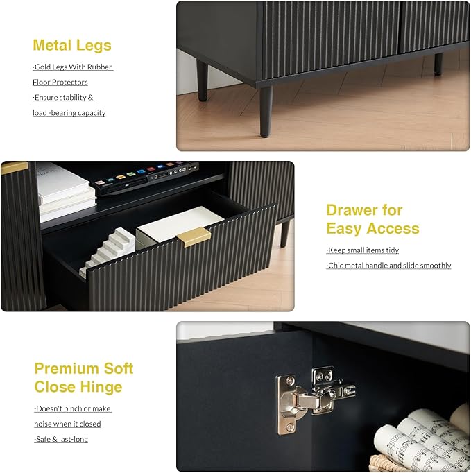 Okvnbjk Black TV Stand for 65 Inch TV, TV Consoles for Living Room, TV Stand