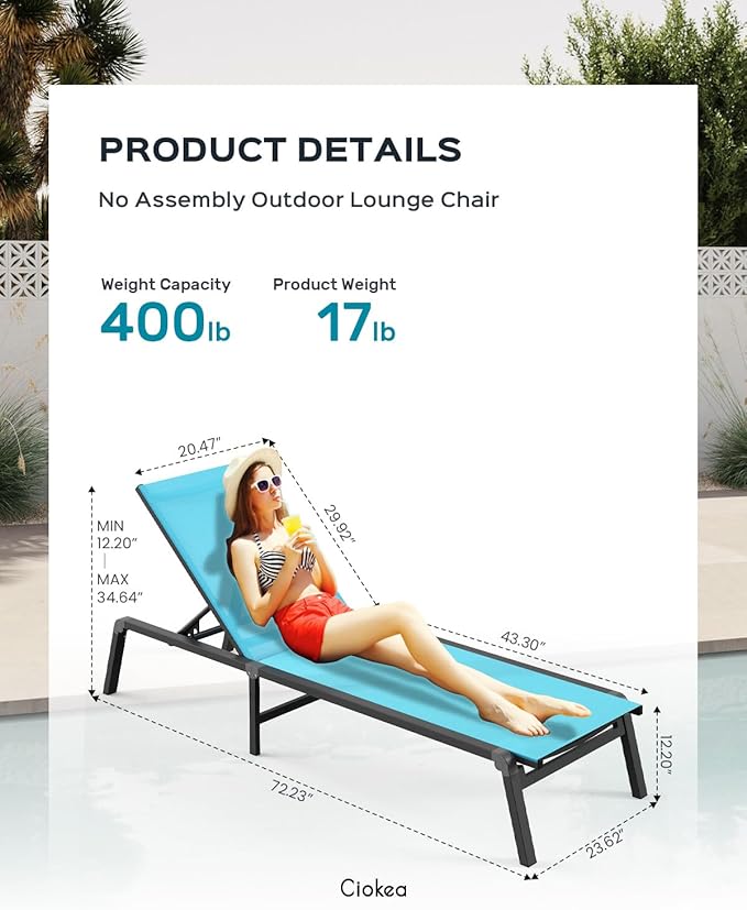 Patio Chaise Lounge Chair Set of 4, Foldable Lounge Chair