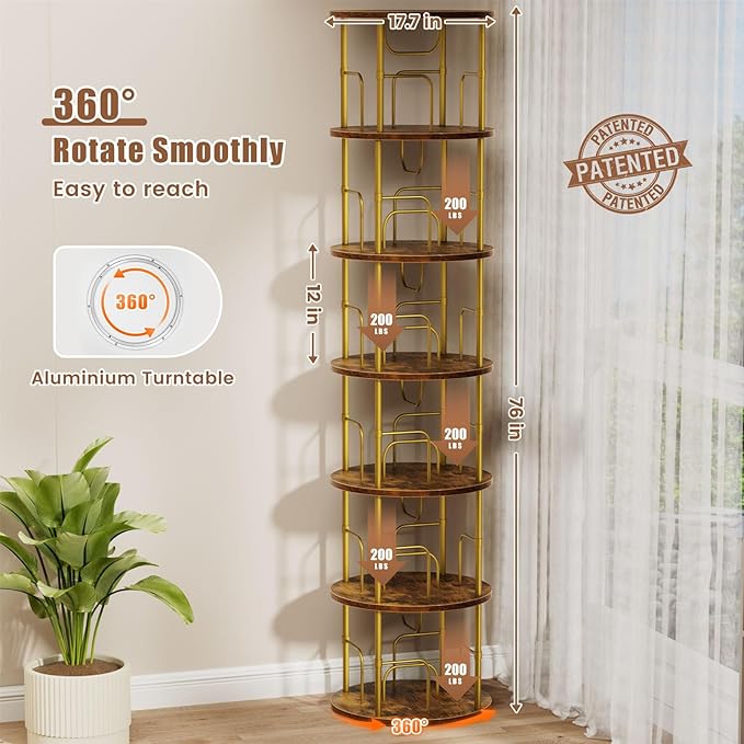 ALLSTAND 6 Tier Rotating Bookshelf, 360 ° Display Stackable Spinning Bookshelf