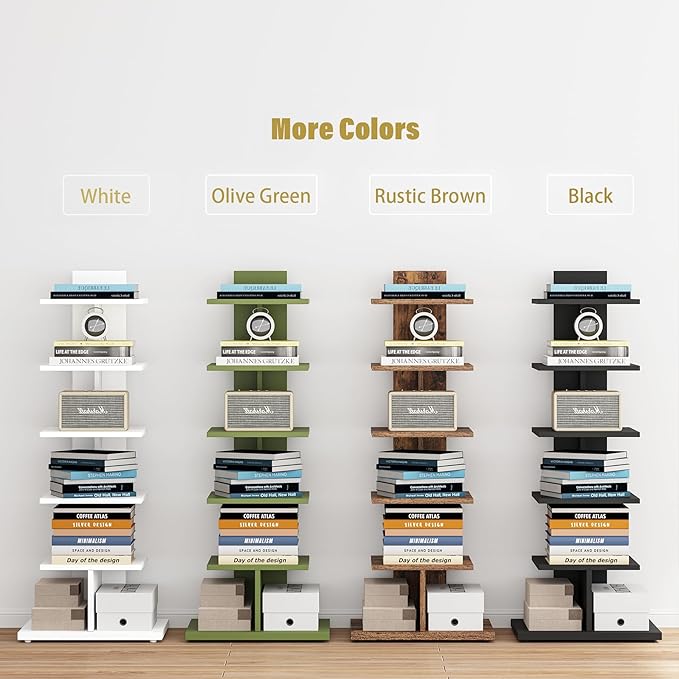 TUTOTAK Narrow Bookshelf, 6-Tier Bookcase, Spine Book Shelf