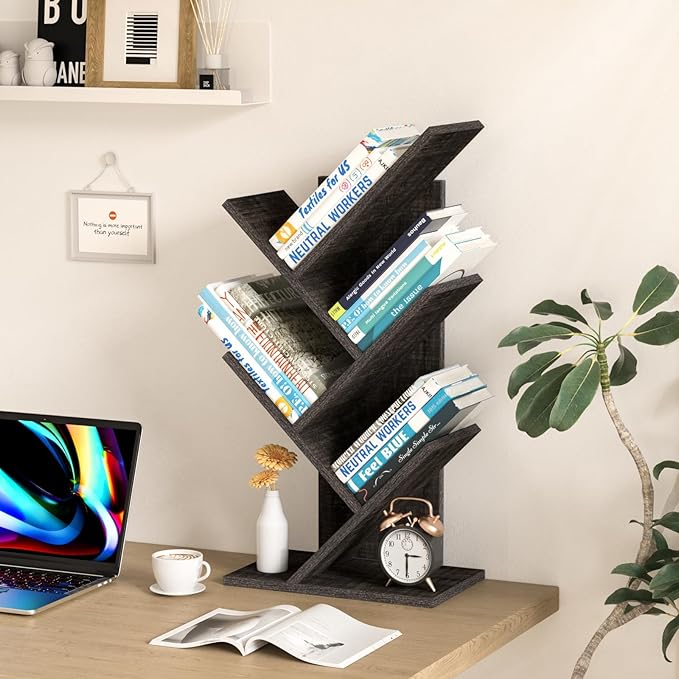 SHEEPAM 5 Tier Tree Book Shelf, Small Desktop Bookshelf
