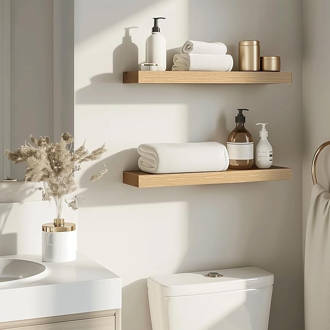 Oak Floating Shelves for Wall，24in Wall Mounted Display Ledge Shelves Perfect