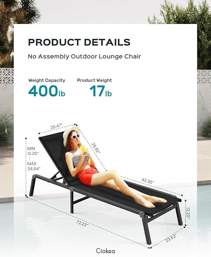 Patio Chaise Lounge Chair Set of 4, Foldable Lounge Chair