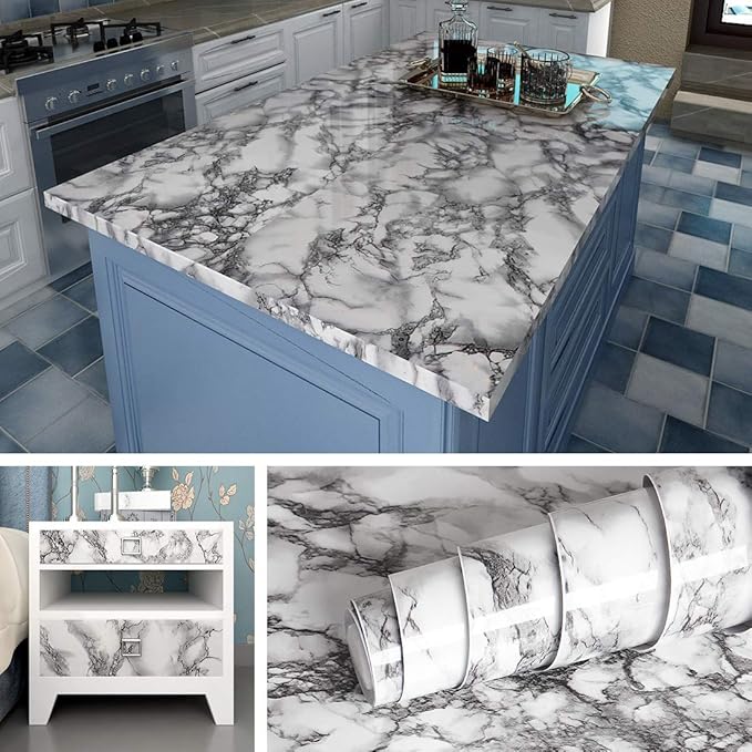 Livelynine 24 X394 Wide Marble Peel and Stick Wallpaper Kitchen Vinyl Wrap