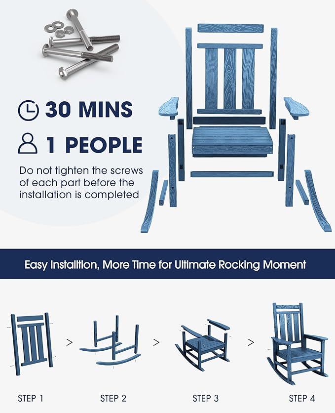 KINGYES Oversized Outdoor Rocking Chair Set of 2, All-Weather Patio Rocking