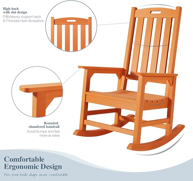 Psilvam Oversized Outdoor Rocking Chair Set of 2, HDPE Porch Rocker