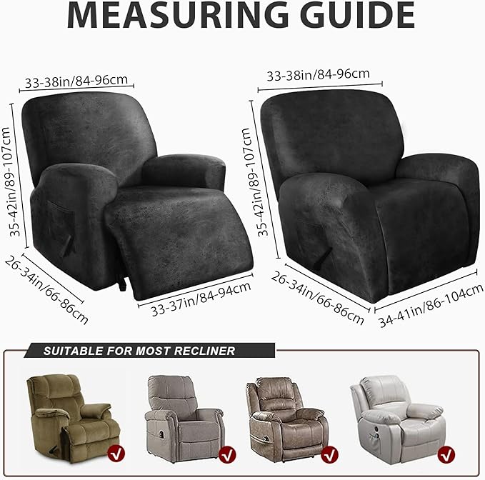 ANARACHON Leather Look Oversize Recliner Chair Covers, Thick 4 Pieces Recliner