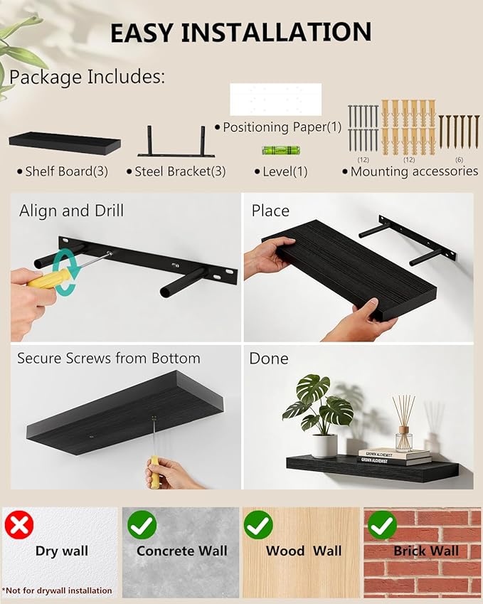 WALI Floating Shelves for Wall, 3 Tier Bathroom Storage Shelf Over Toilet