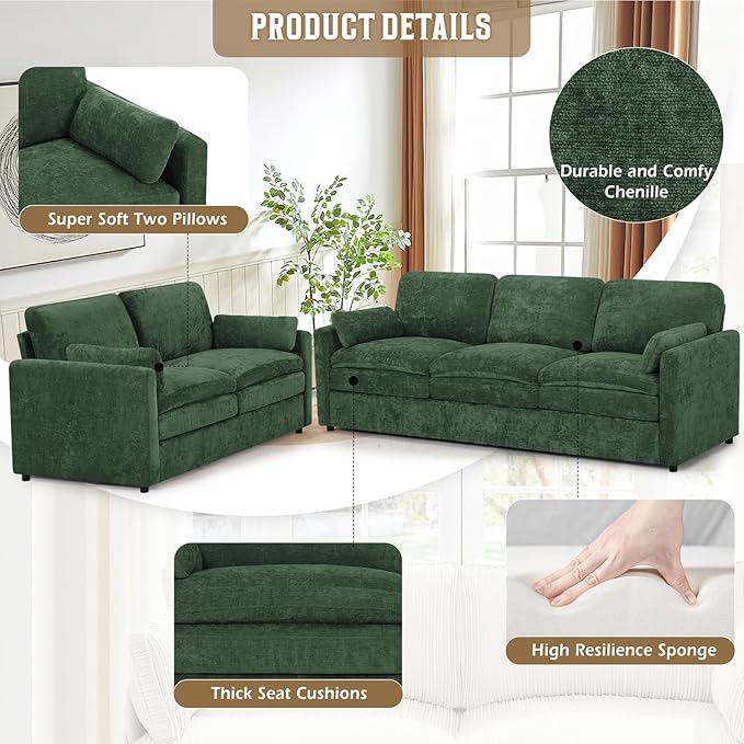 2 Pieces Chenille Sofa Set