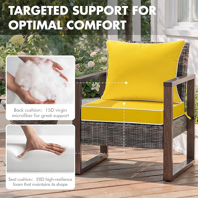 MIULEE Yellow Outdoor Seat Cushion 22x24 Inch Waterproof & 3 Year Fade