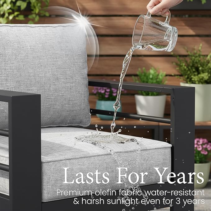 LayinSun Outdoor Aluminum Furniture Set, 4 Pieces Patio Sectional Conversation