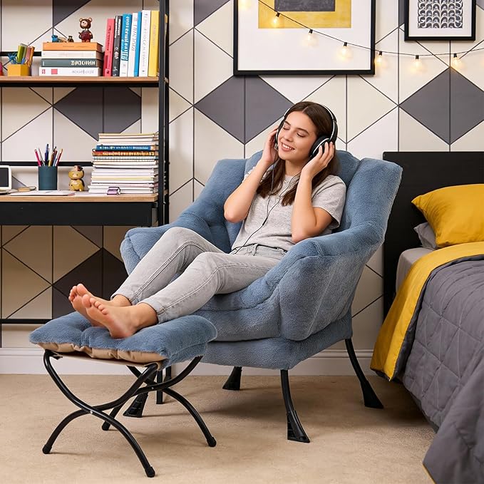 MBOOYOME Lazy Chair with Folding Ottoman, Modern Accent Armchair with Armrests