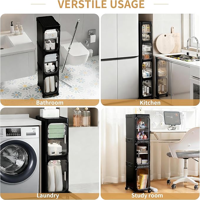5-Tier Tall Narrow Storage Cabinet, Slim Bathroom Storage Cabinet