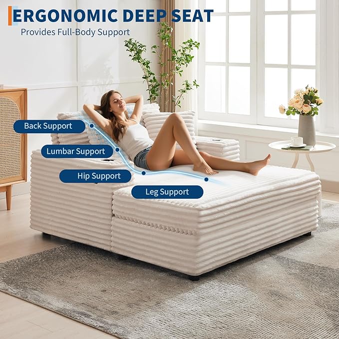 GarveeHome 60-inchOversized Chaise Lounge Chair Indoor, Comfy Corduroy Lounge