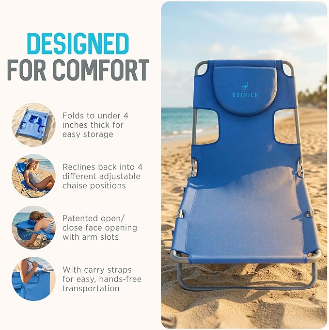 Ostrich the Original Chaise 72 x 22 Inch Lounge Portable Reclining Lounger