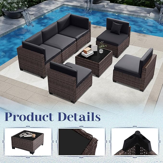 KIGOTY 14-Piece Patio Furniture Set, All-Weather PE Rattan Outdoor Sectional