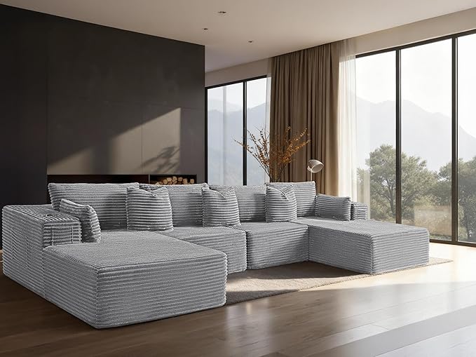138" Cloud Sectional Couch, Comfort U Shaped Sofa