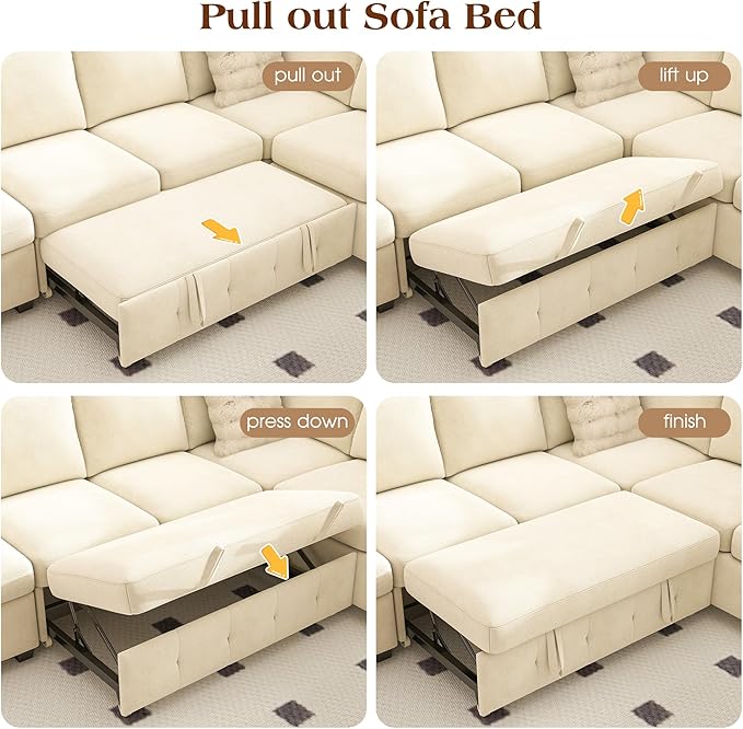 Ihanherry L-Shaped Sectional Sofa Bed, 6-Seater Convertible Pull Out Sleeper