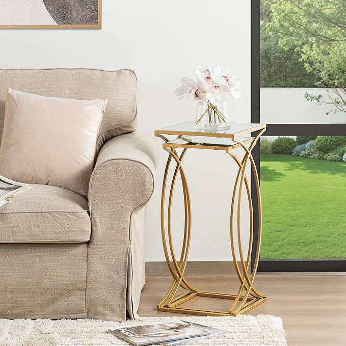 Glitzhome Nesting Side Tables, Coffee Tables Decorative Accent Tables