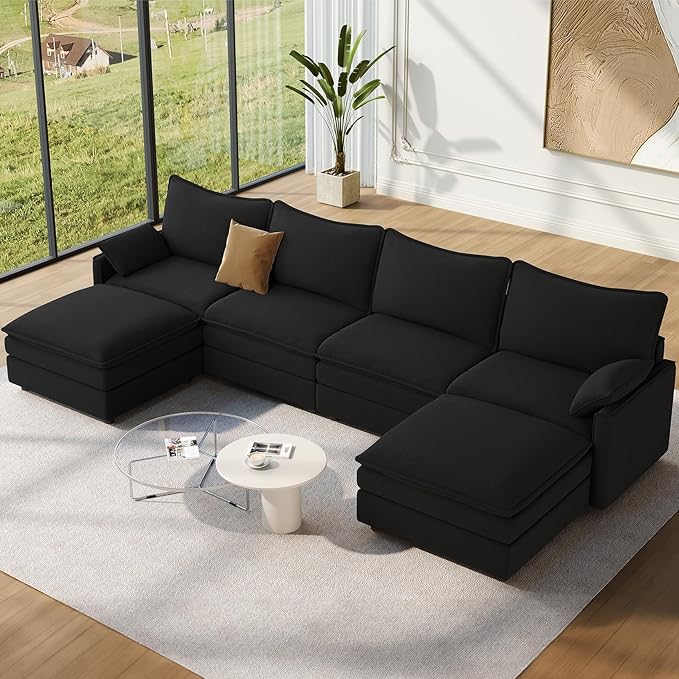 Vesgantti 142" U Shaped Sectional Couch, Comfy Cloud Modular Sectional Sofa