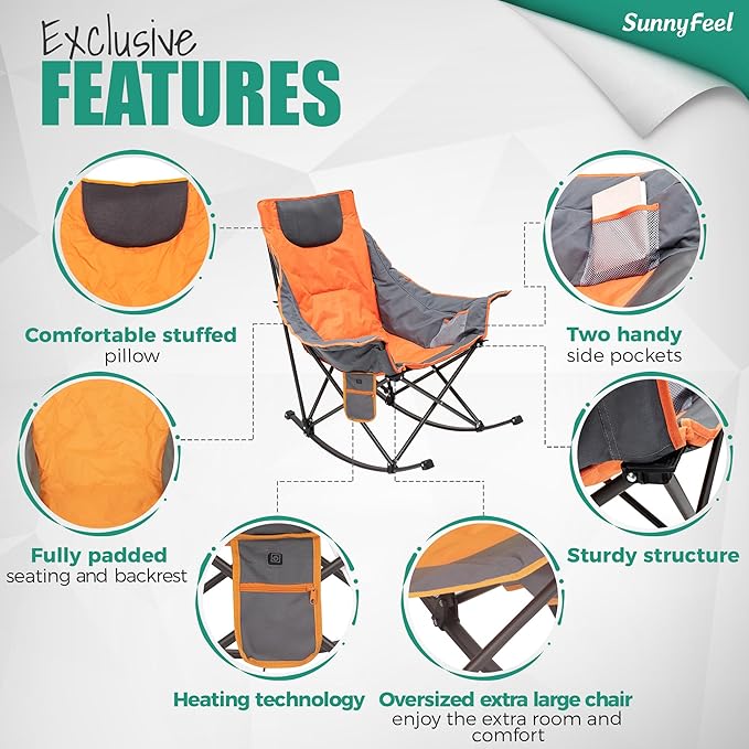 SUNNYFEEL Oversized Heated Rocking Camping Chair 2 Pack, Fully Padded Patio