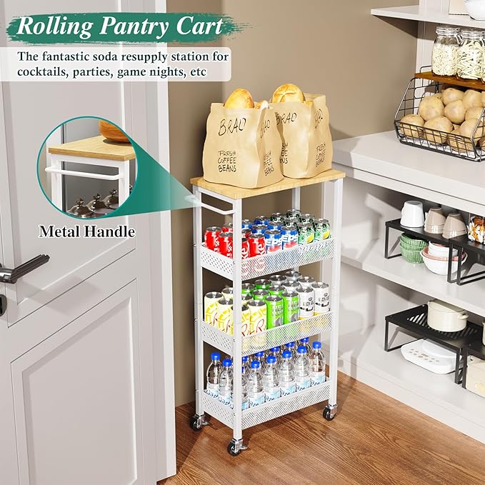 OKZEST Utility Slim Storage Cart, 4-Tier Narrow Bathroom Organizers and Storage