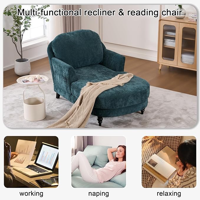 Chaise Lounge Chair Indoor, 59.8" Oversized Couch Reading Chairs, Chenille