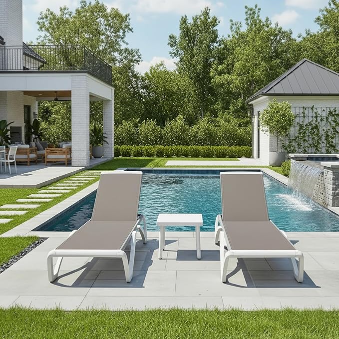 PURPLE LEAF Patio Chaise Lounge Chair Set of 3 Outside Aluminum Plastic