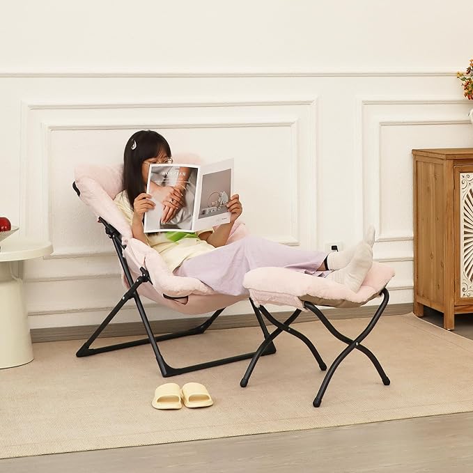 Comfy Saucer Chair for Adults, Soft Faux Fur Bedroom Chair, Accent Dorm Chairs