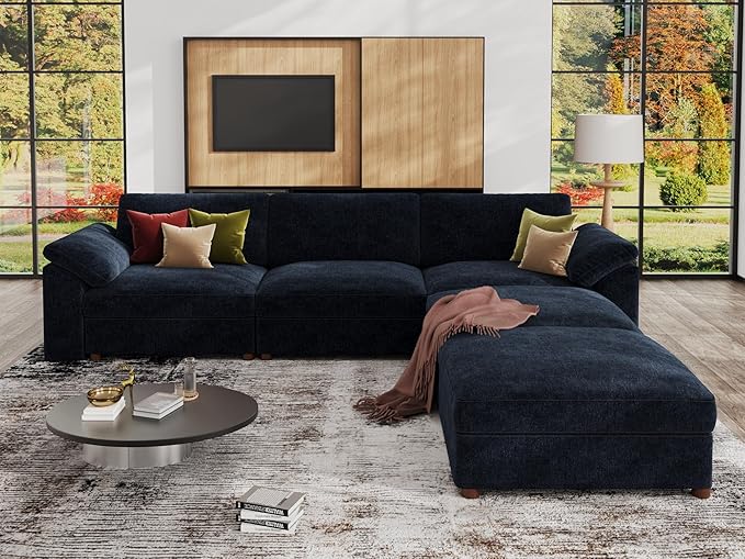 EASE MOOSE Blue Modular Sectional Couch, Oversized Deep Seat L Shape Sectional