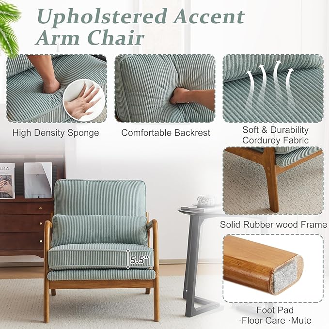 VINGLI Upgraded Premium Corduroy Accent Chairs Set of 2, Upholstered Arm Chair