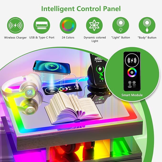 HNEBC LED Nightstand Set of 2