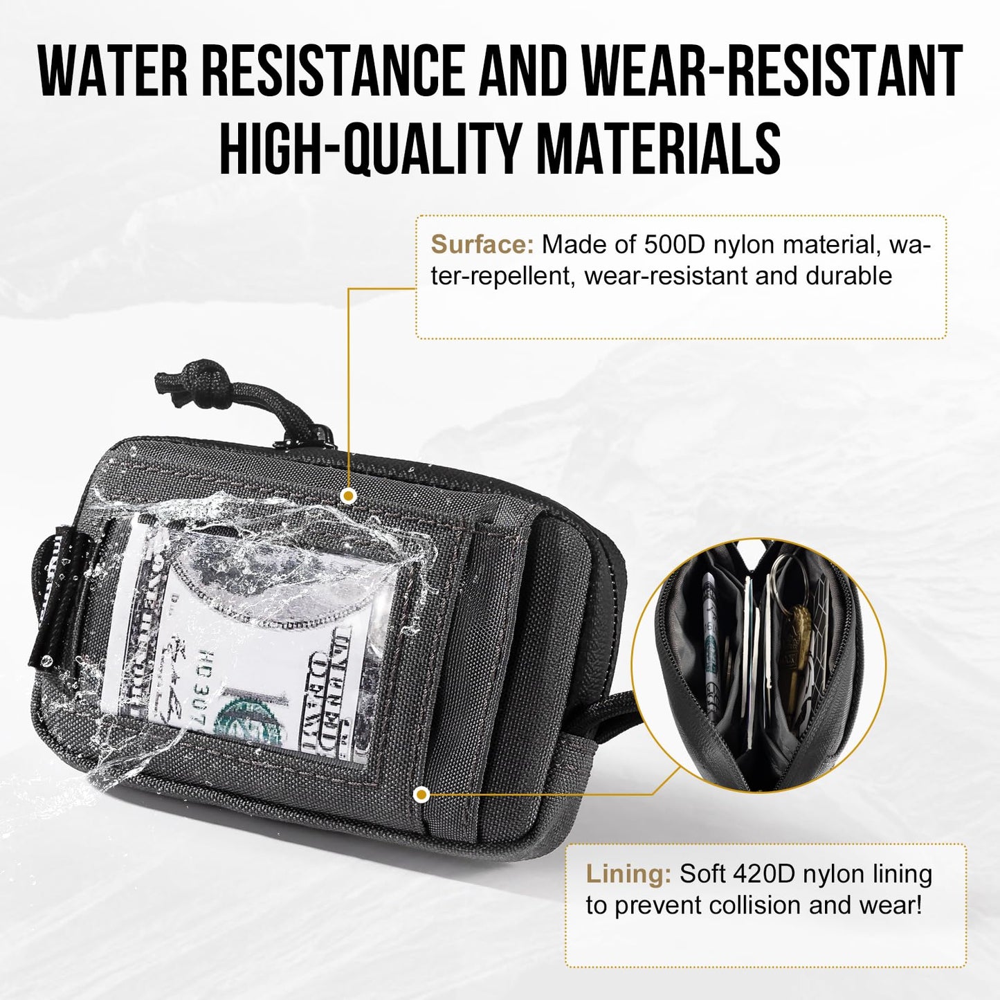 Front Pocket Wallet with Zippers - OneTigris Small Coin Purse Tactical Wallet Nylon Minimalist Wallet for Men Women