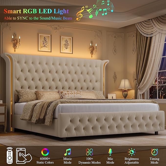 Keyluv King Smart LED Bed Frame