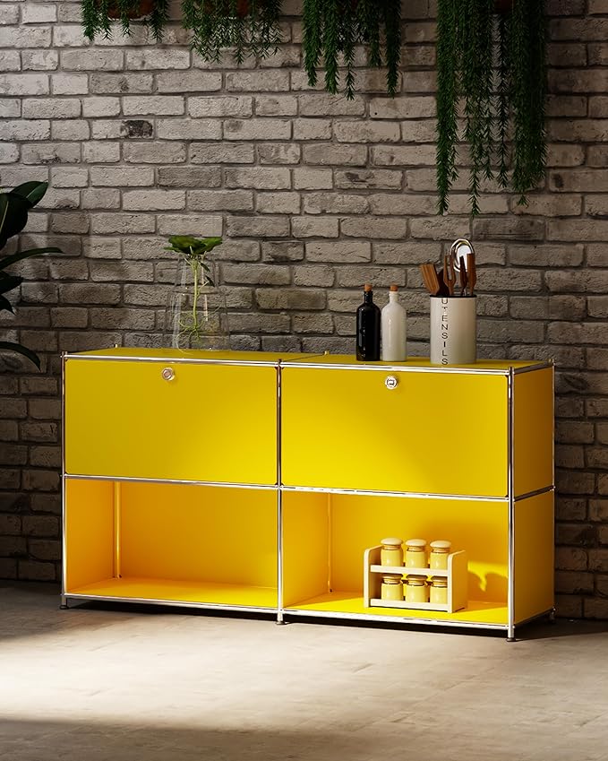 Metal Sideboard with 2 Flap Doors, DIY Modern Home Furnishing, Foyer