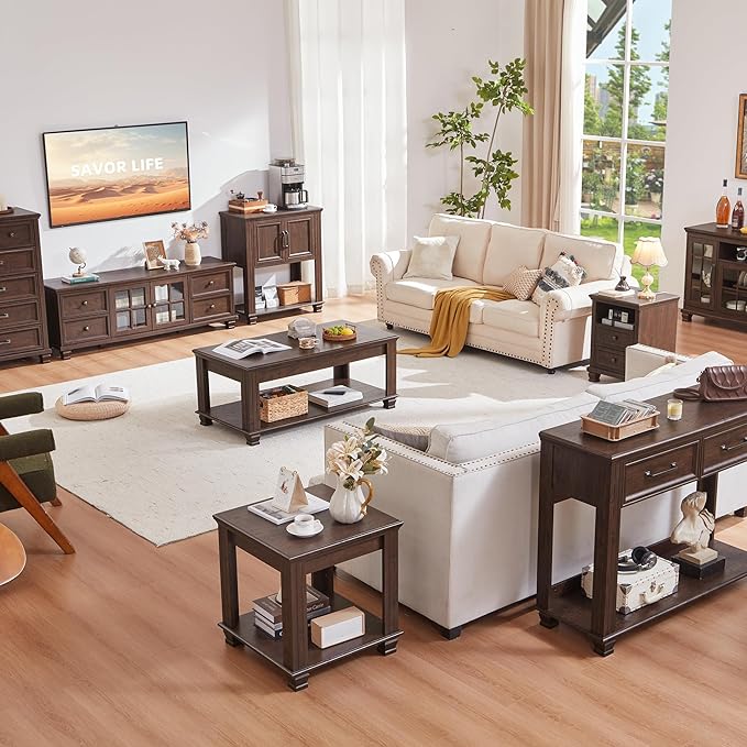 SAVOR LIFE Farmhouse TV Stands for Living Room, Wood TV Console