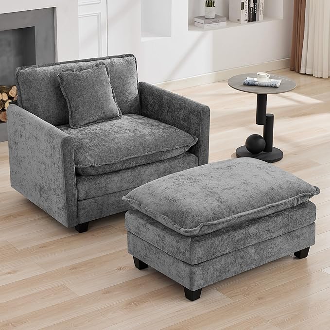 35‘’ Modern Chenille Cloud Sofa Ottoman, Rectangle Ottoman