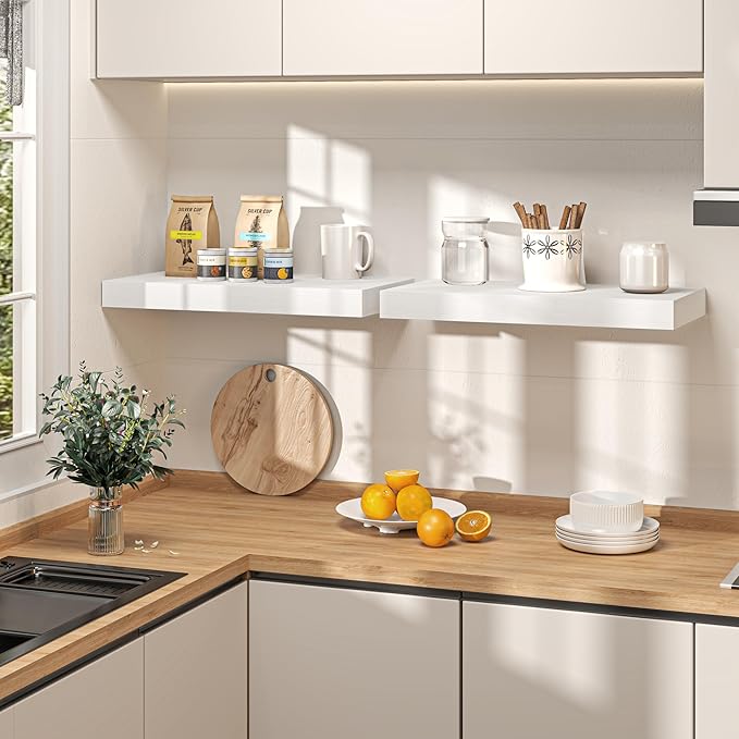 White Floating Shelves 55Inch Long, 12 Inch Deep Floating Shelves