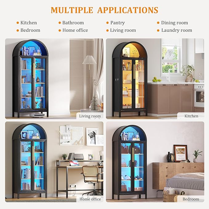 HWB Display Cabinet with Glass Doors, 5-Tier Tall Curio Cabinet with Lights