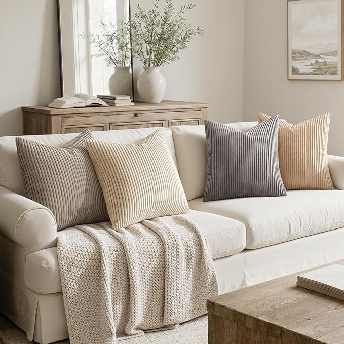 MIULEE Boho Farmhouse Neutral Cream Throw Pillow Covers 20x20 Inch Set of 4